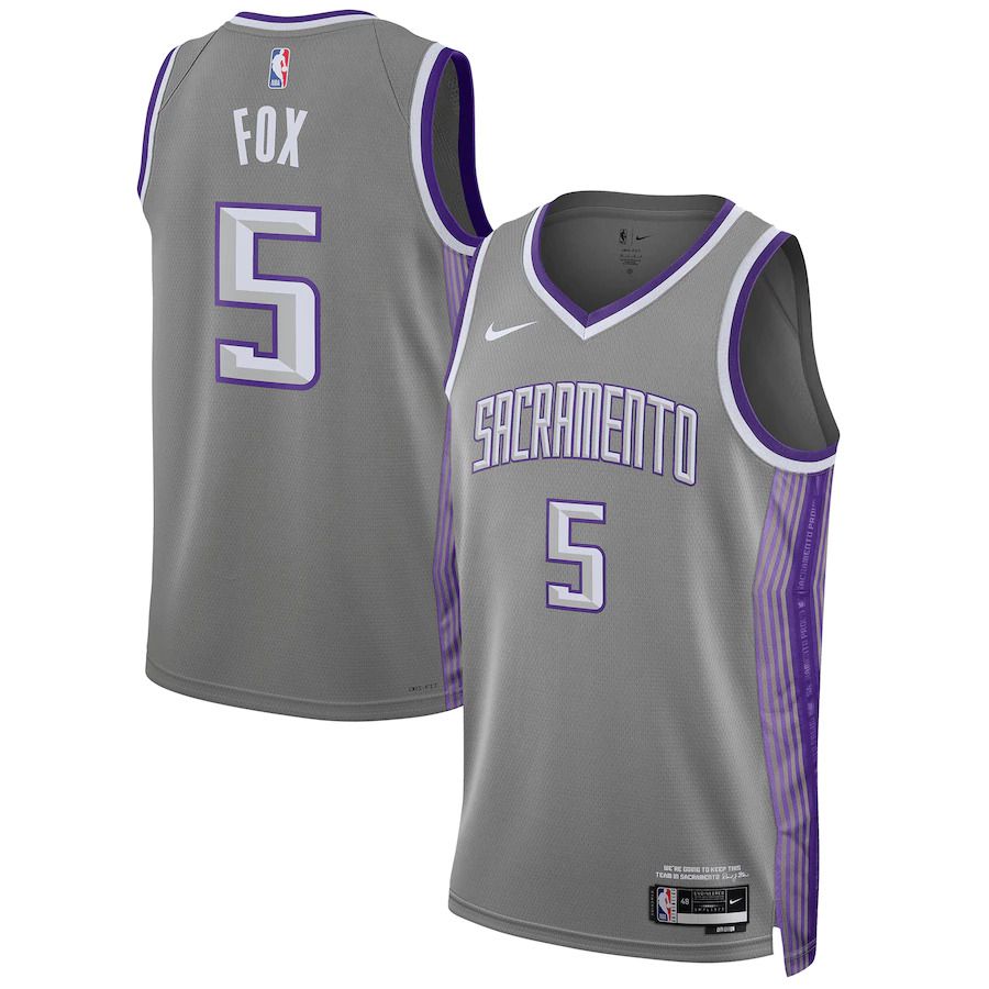 Men Sacramento Kings #5 De Aaron Fox Nike Anthracite City Edition 2022-23 Swingman NBA Jersey->customized nba jersey->Custom Jersey